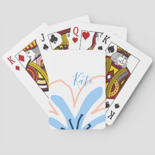 Blue orange pastel flower add name boho retro gift playing cards