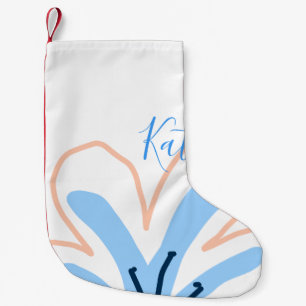 Blue orange pastel flower add name boho retro gift small christmas stocking