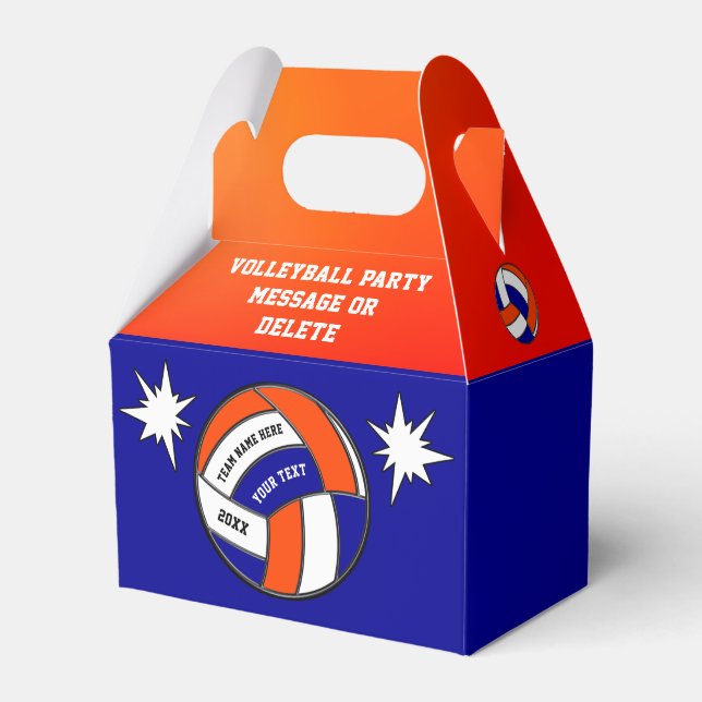 Blue, Orange Personalised, Volleyball Favour Boxes (Front Side)
