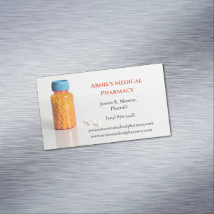 Blue Orange Pill Bottle Pharmacist Pharmacy  Magnetic Business Card