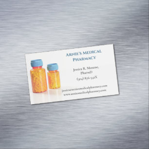  Blue Orange Pill Bottles Pharmacist Pharmacy  Magnetic Business Card