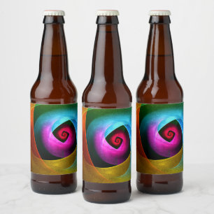 Blue Orange Pink Modern Abstract Art Pattern #24 Beer Bottle Label