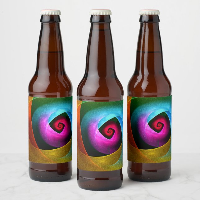 Blue Orange Pink Modern Abstract Art Pattern #24 Beer Bottle Label (Bottles)