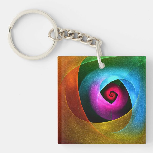 Blue Orange Pink Modern Abstract Art Pattern #24 Key Ring (Front)