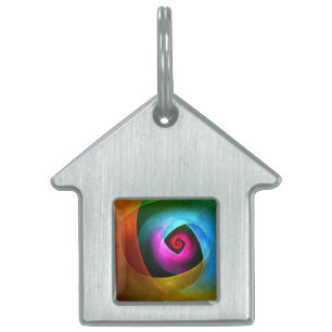 Blue Orange Pink Modern Abstract Art Pattern #24 Pet ID Tag