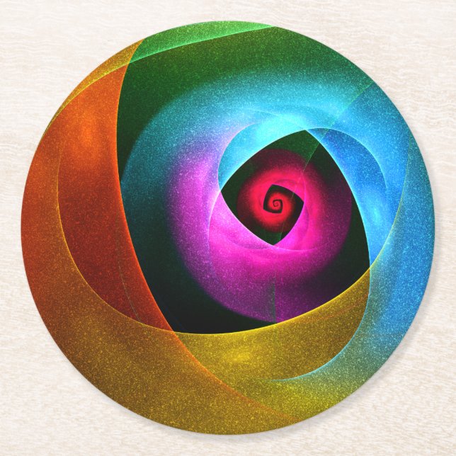 Blue Orange Pink Modern Abstract Art Pattern #24 Round Paper Coaster (Front)
