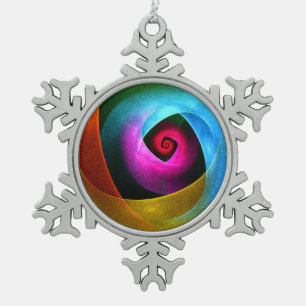Blue Orange Pink Modern Abstract Art Pattern #24 Snowflake Pewter Christmas Ornament
