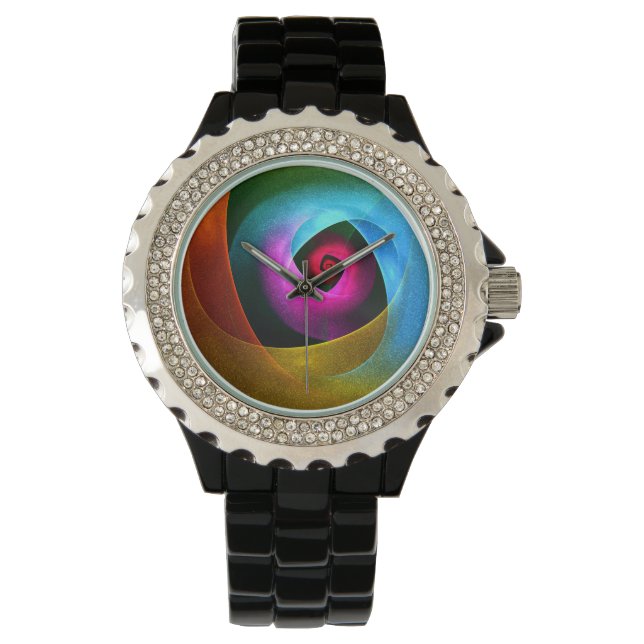 Blue Orange Pink Modern Abstract Art Pattern #24 Watch (Front)