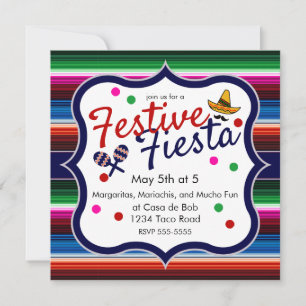 Blue Orange Pink Sarape Cinco de Mayo Invitation