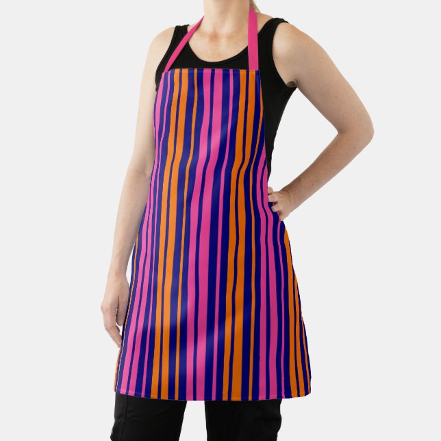 Blue Orange Pink Vertical Stripes Design   Apron (Insitu)