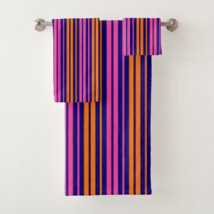 Blue Orange Pink Vertical Stripes Design   Bath Towel Set