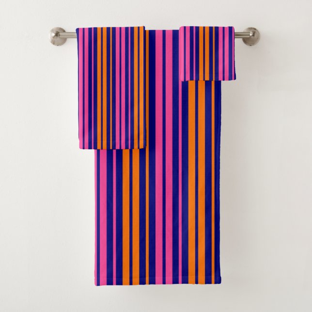 Blue Orange Pink Vertical Stripes Design   Bath Towel Set (Insitu)