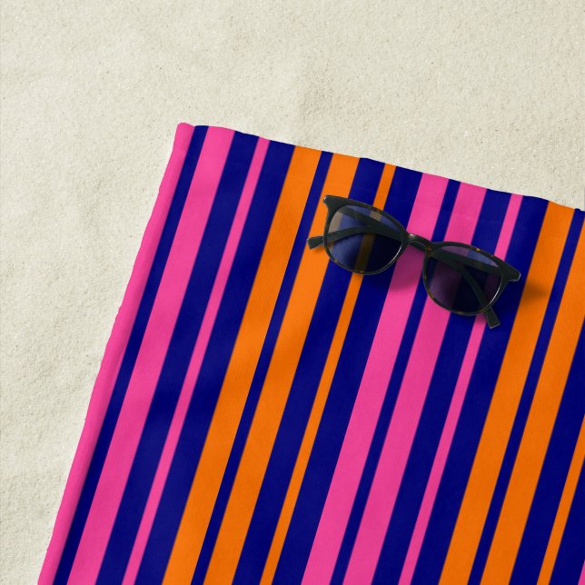Blue Orange Pink Vertical Stripes Design   Beach Towel (In Situ)