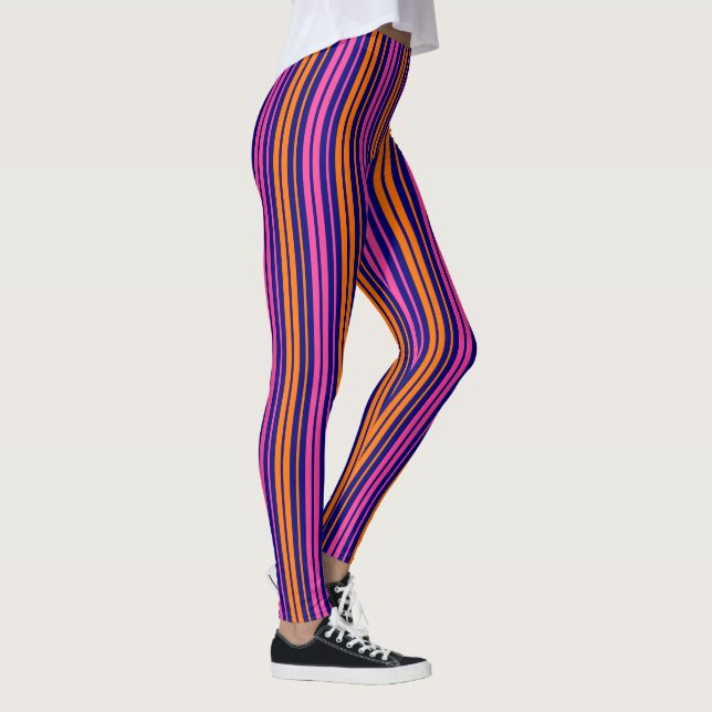 Blue Orange Pink Vertical Stripes Design   Leggings (Right)
