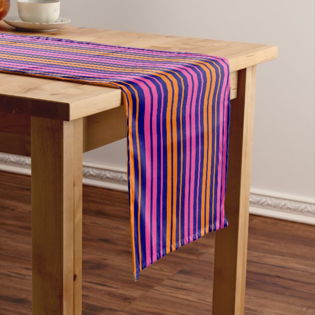 Blue Orange Pink Vertical Stripes Design   Short Table Runner (In Situ)