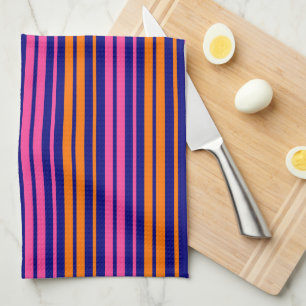 Blue Orange Pink Vertical Stripes Design Tea Towel