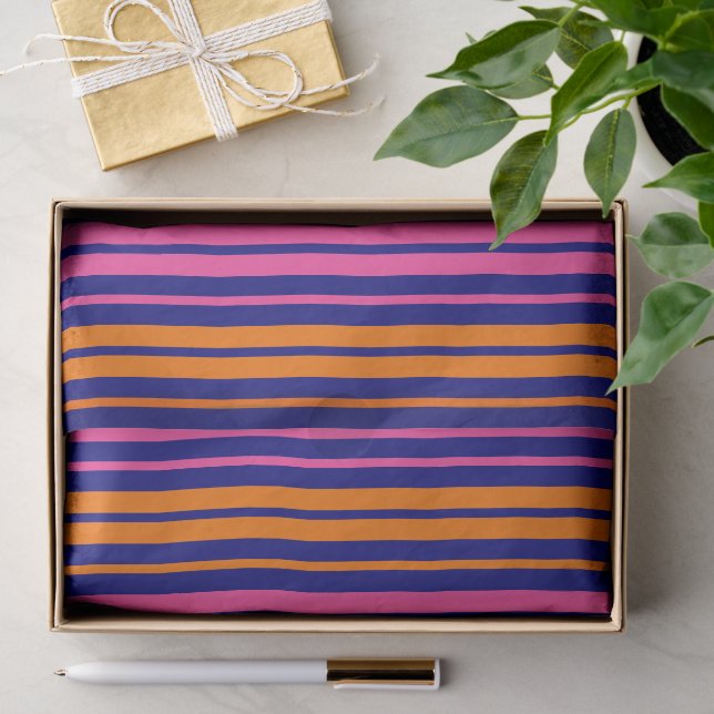 Blue Orange Pink Vertical Stripes Design   Tissue Paper (Gift)
