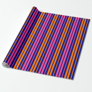 Blue Orange Pink Vertical Stripes Design Wrapping Paper