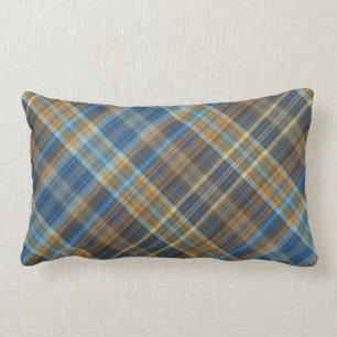 Blue orange plaid lumbar cushion