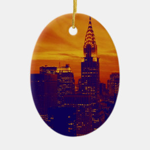 Blue Orange Pop Art New York City Ceramic Tree Decoration