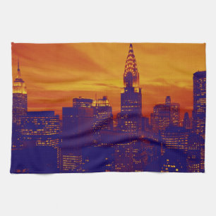 Blue Orange Pop Art New York City Tea Towel