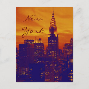 Blue Orange Pop Art New York Script Postcard