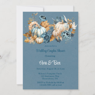Blue Orange Pumpkin Peony Wedding Couples Shower Invitation