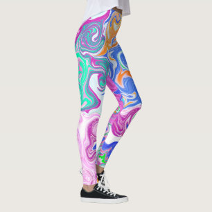 Blue, Orange, Purple and Teal Fluid Art Leggings