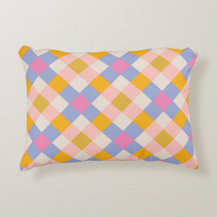 Blue orange purple checks decorative cushion