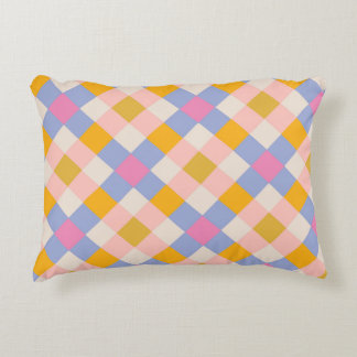 Blue orange purple checks decorative cushion