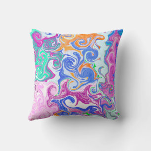 Blue, Orange, Purple Fluid Art Cushion