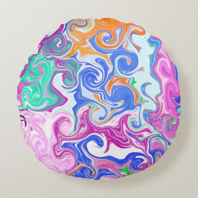 Blue, Orange, Purple Fluid Art   Round Cushion (Front)