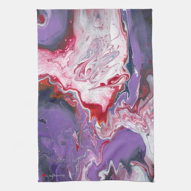 Blue Orange Purple Red White Abstract Tea Towel (Vertical)