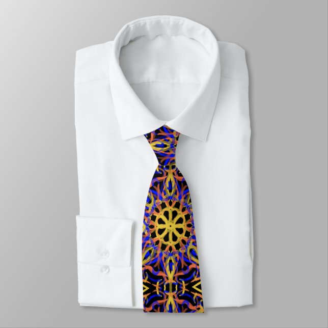 Blue Orange Purple Yellow Mechanical Drawing Tie (Tied)