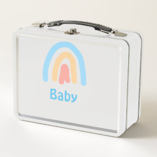 blue orange rainbow baby add name text  metal lunch box