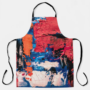 Blue, orange, red, and black painting apron