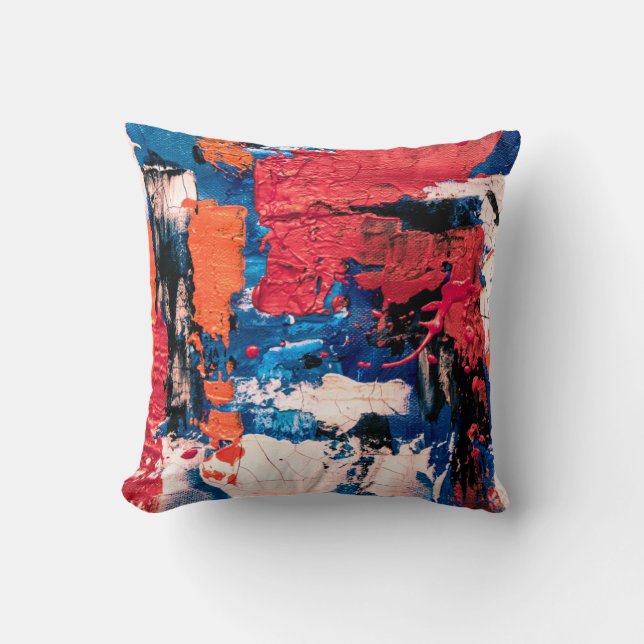 Blue, orange, red, and black painting cushion (Front)