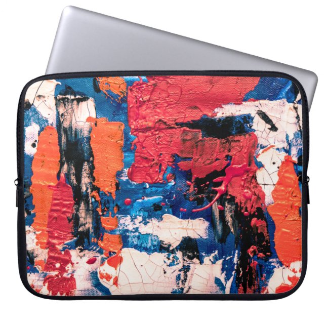 Blue, orange, red, and black painting laptop sleeve (Front)