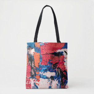 Blue, orange, red, and black painting tote bag