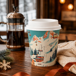 Blue Orange Retro Après Ski Resort Party Paper Cups