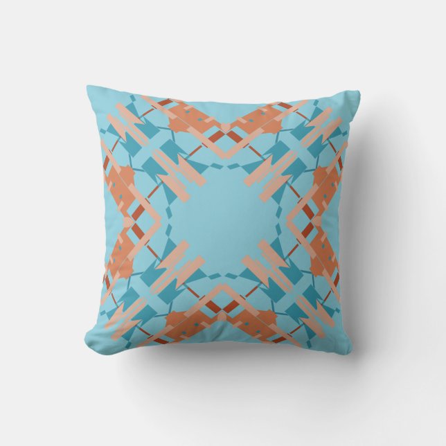 Blue Orange Rust Aqua Crisscross Diamond Motif Cushion (Front)