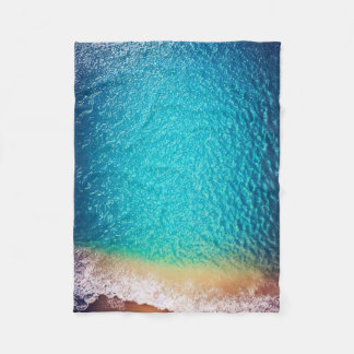 blue orange sand beach ocean wave fleece blanket