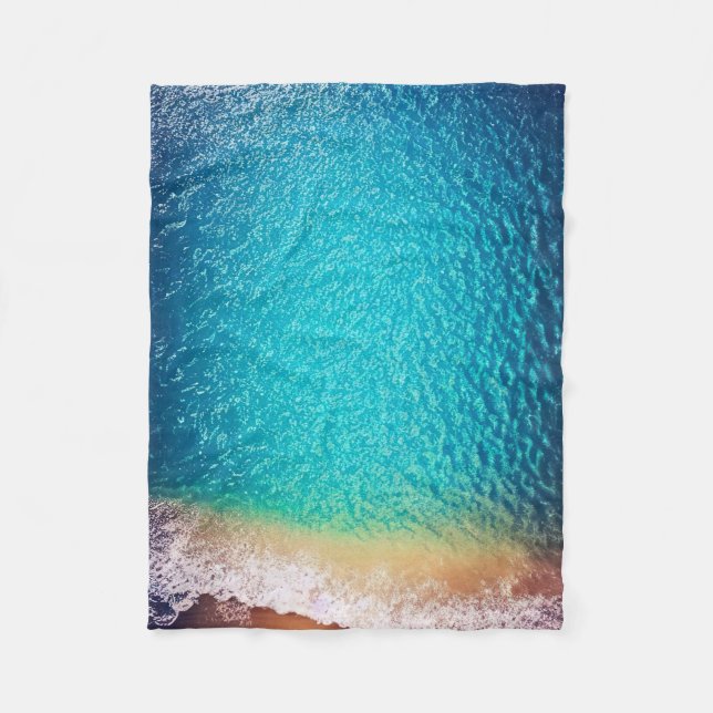 blue orange sand beach ocean wave fleece blanket (Front)