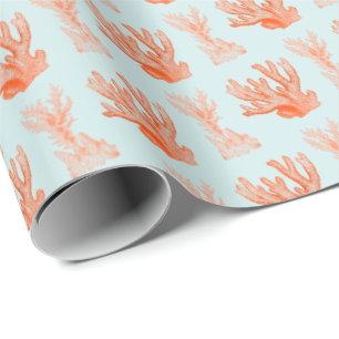 Blue Orange Sea Coral Wrapping Paper