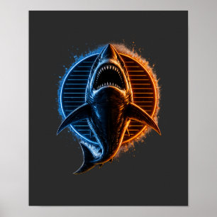 Blue & Orange Shark Graphic T-Shirt Design   Fierc Poster
