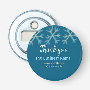 Blue orange snowflakes add business name christmas bottle opener