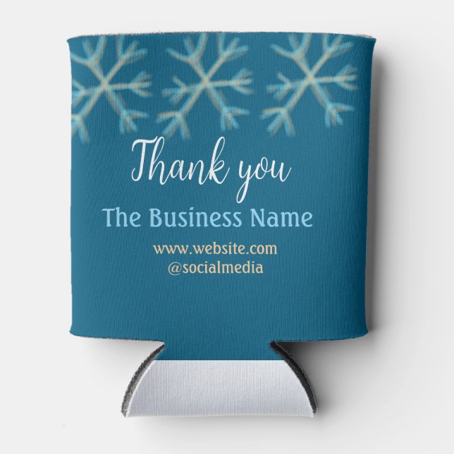 Blue orange snowflakes add business name christmas can cooler (Front)