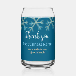 Blue orange snowflakes add business name christmas can glass