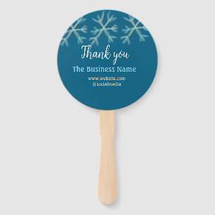Blue orange snowflakes add business name christmas hand fan