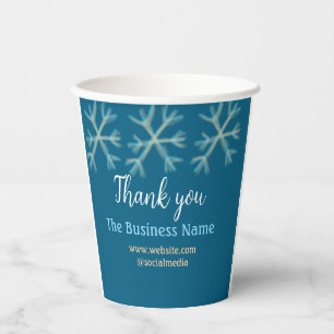 Blue orange snowflakes add business name christmas paper cups